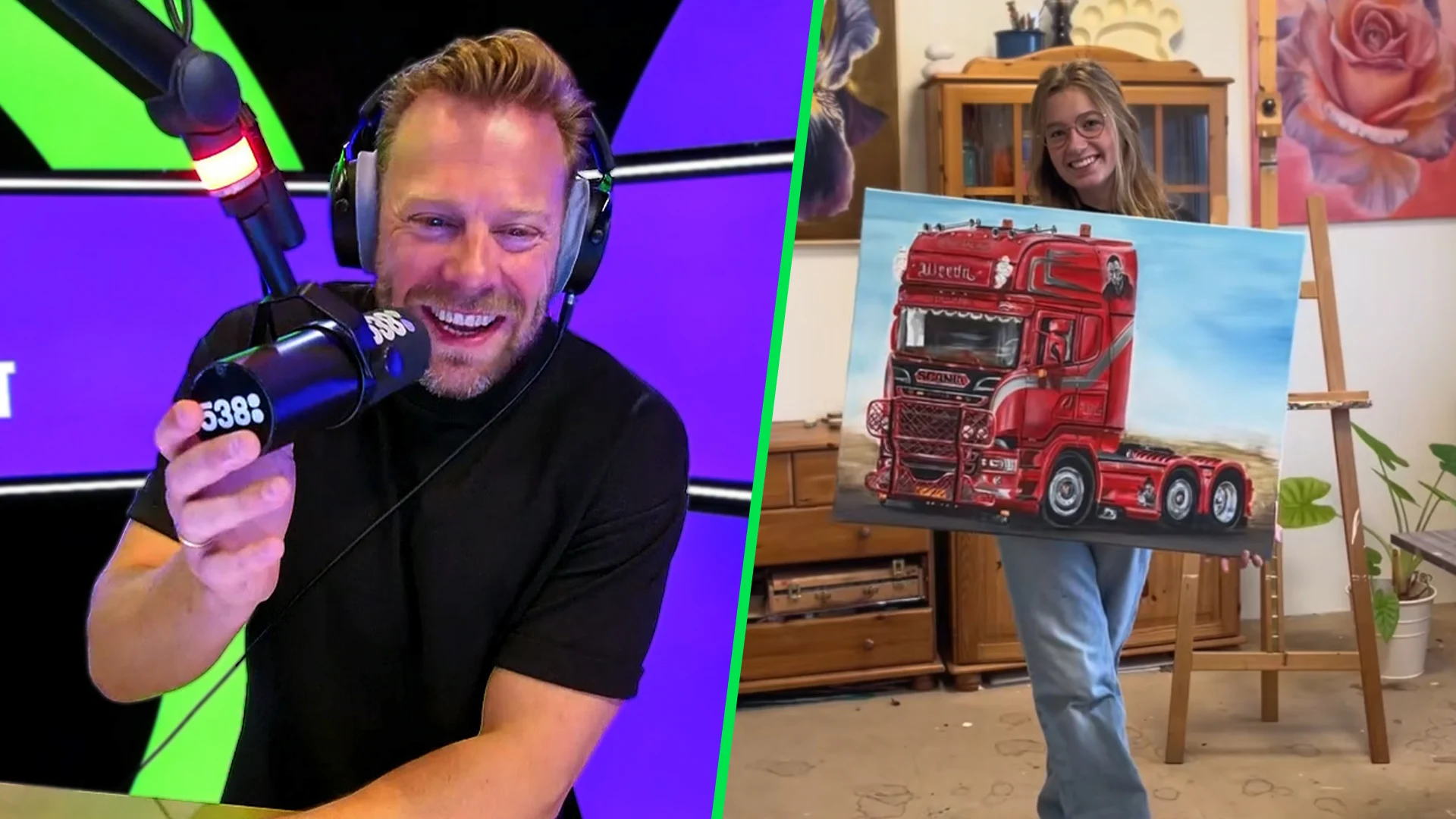 Iris schildert vrachtwagens levensecht op doek