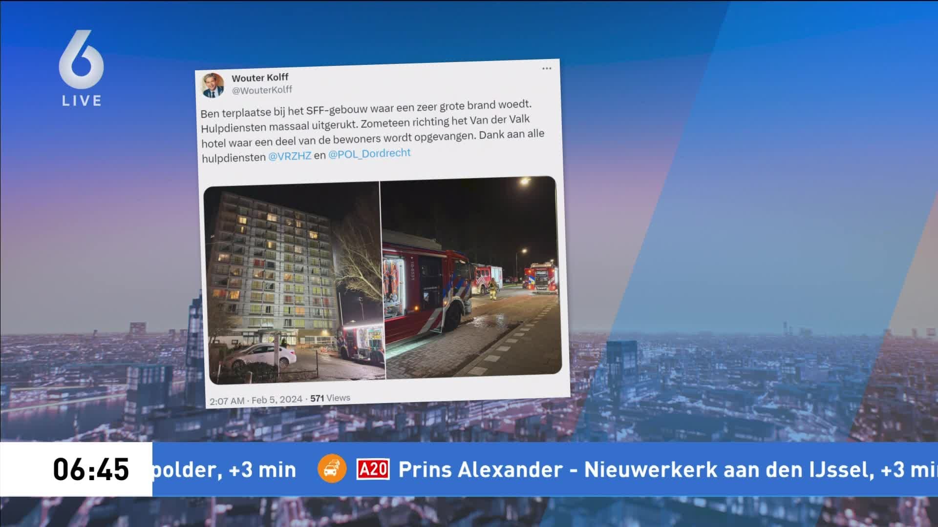 Vier verdiepingen flat Dordrecht onbewoonbaar door brand