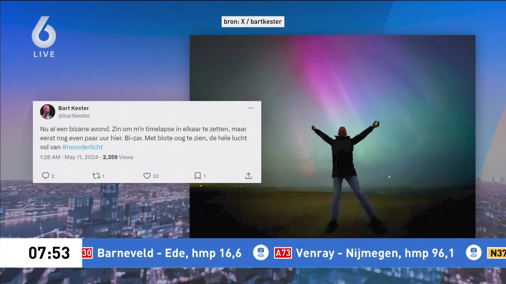 Noorderlicht te zien boven Nederland