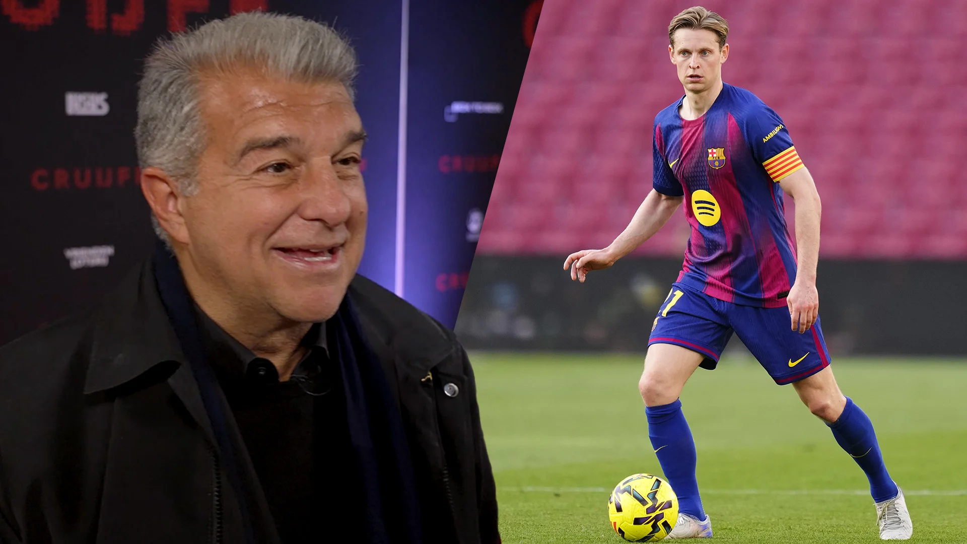 FC Barcelona-president Joan Laporta ziet overeenkomst: ‘De Jong herinnert ons soms aan Cruijff’