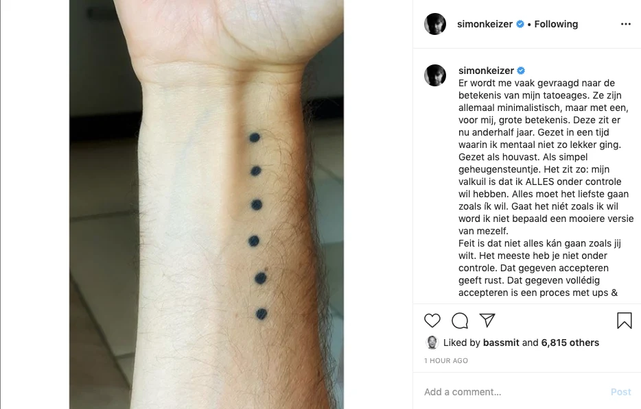 Dit betekent de bijzondere tattoo van Simon Keizer