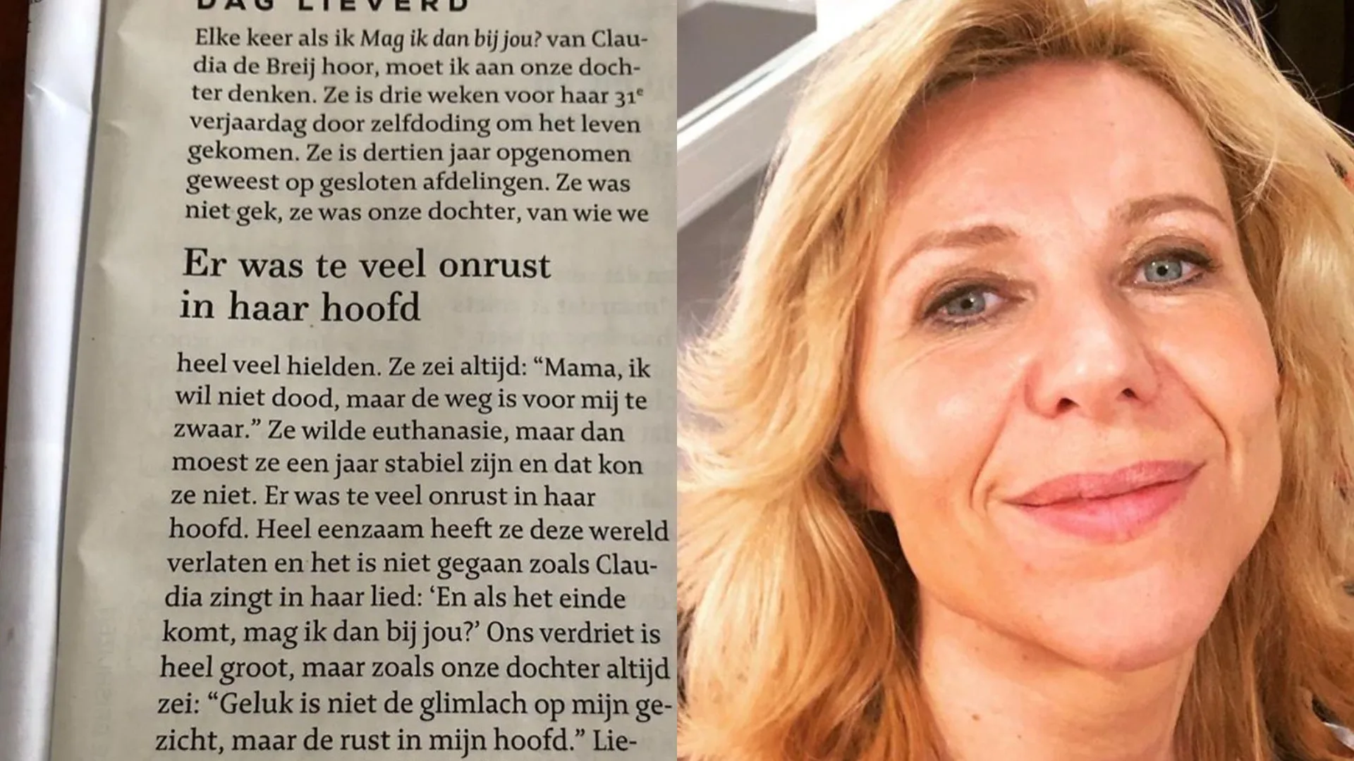 Claudia de Breij 'heel erg stil' na aangrijpende brief