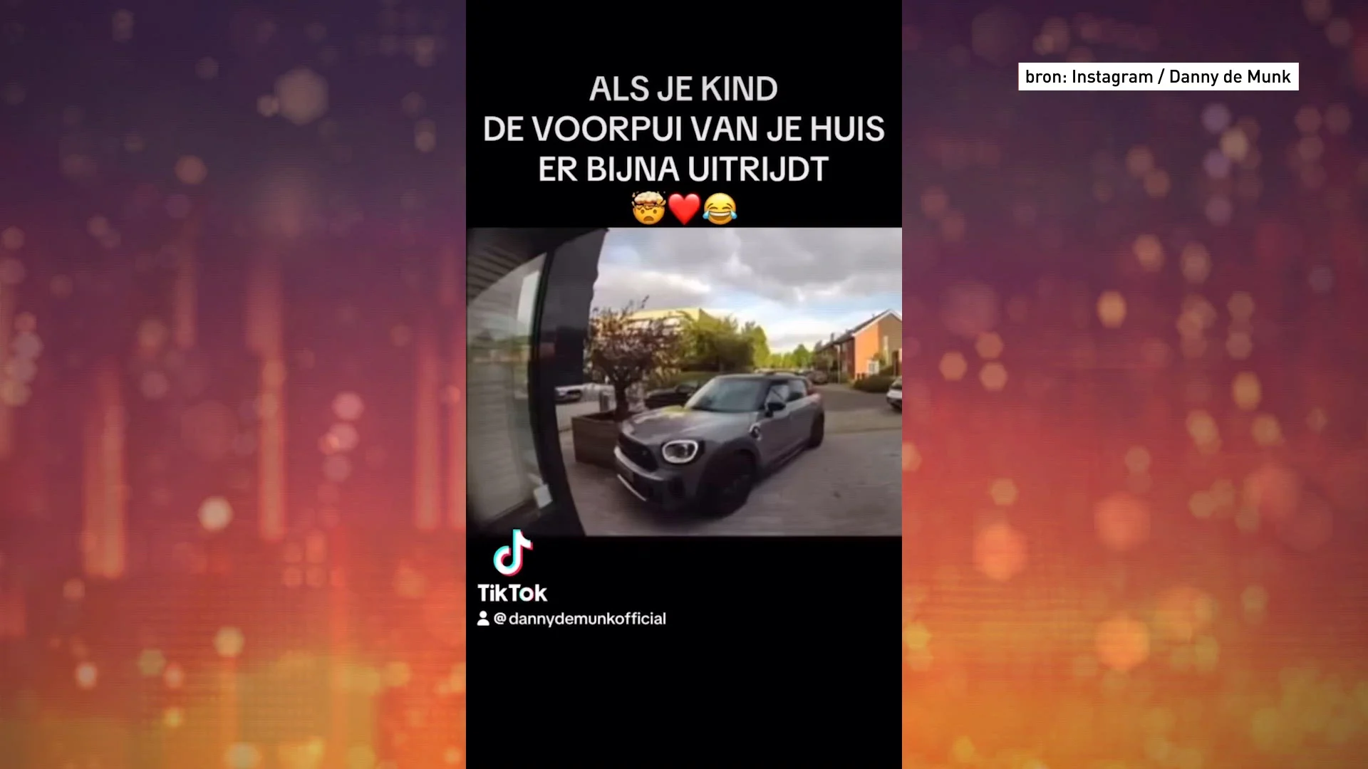 Zoon Danny de Munk ramt huis bijna met auto.