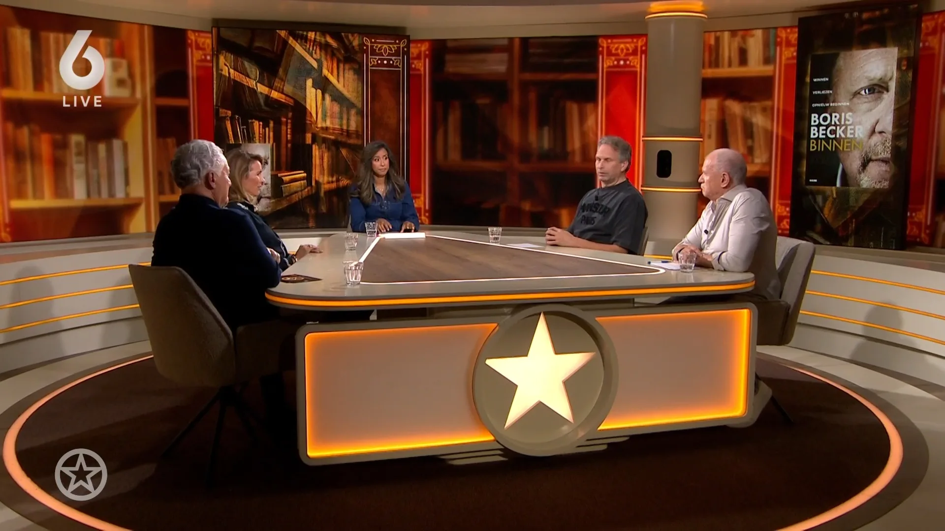 Shownieuws-tafel over de perstour in Nederland van Boris Becker