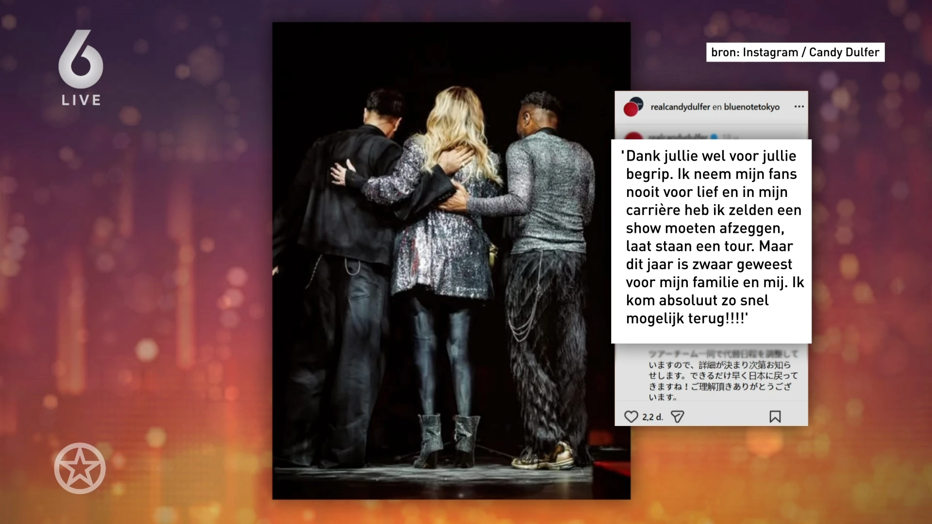 Familieomstandigheden zorgen voor uitstel van Candy Dulfers Japanse tour