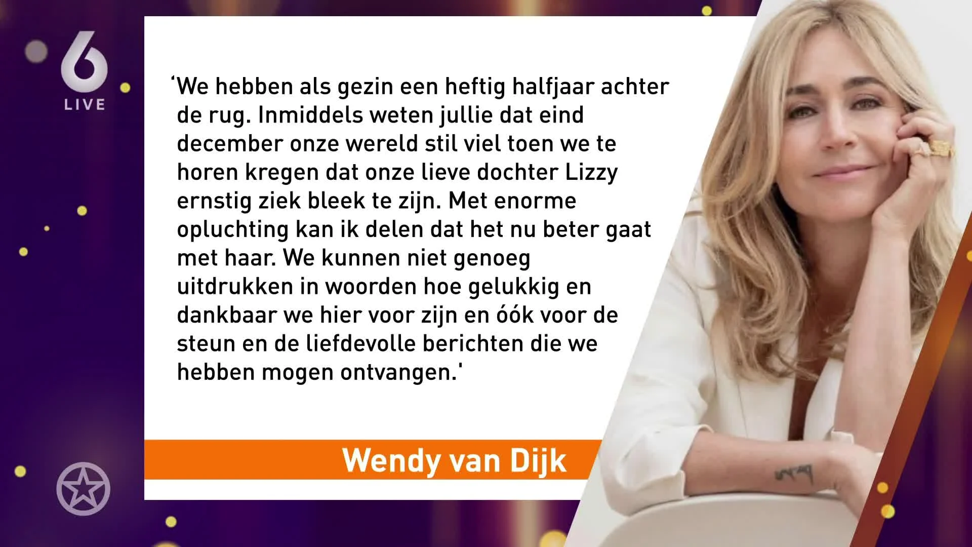 Wendy van Dijk pakt werkzaamheden weer op