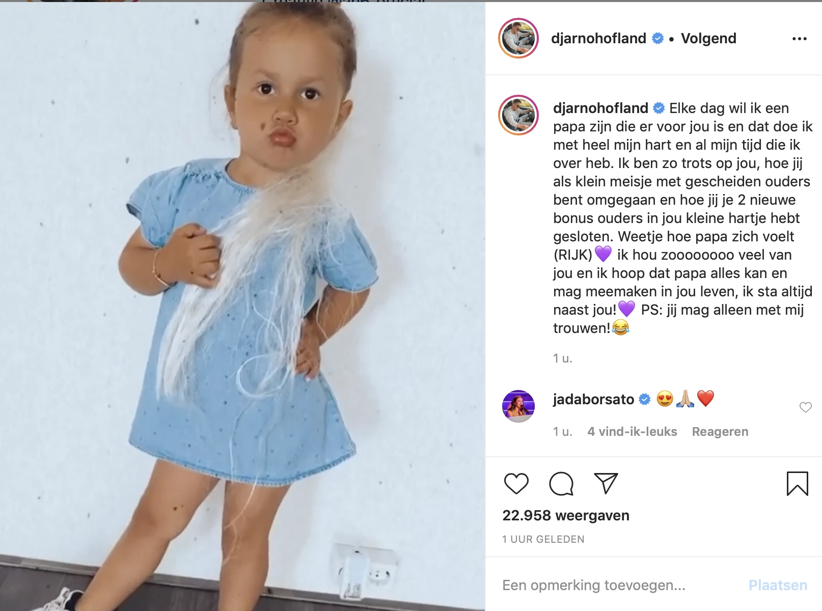 Zo liefdevol is Djarno Hofland over zijn dochtertje