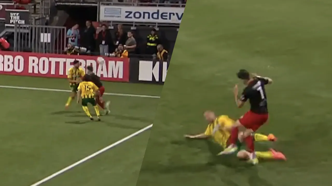 Video: ADO-speler deelt rotschop uit na gallery play van Excelsior-speler