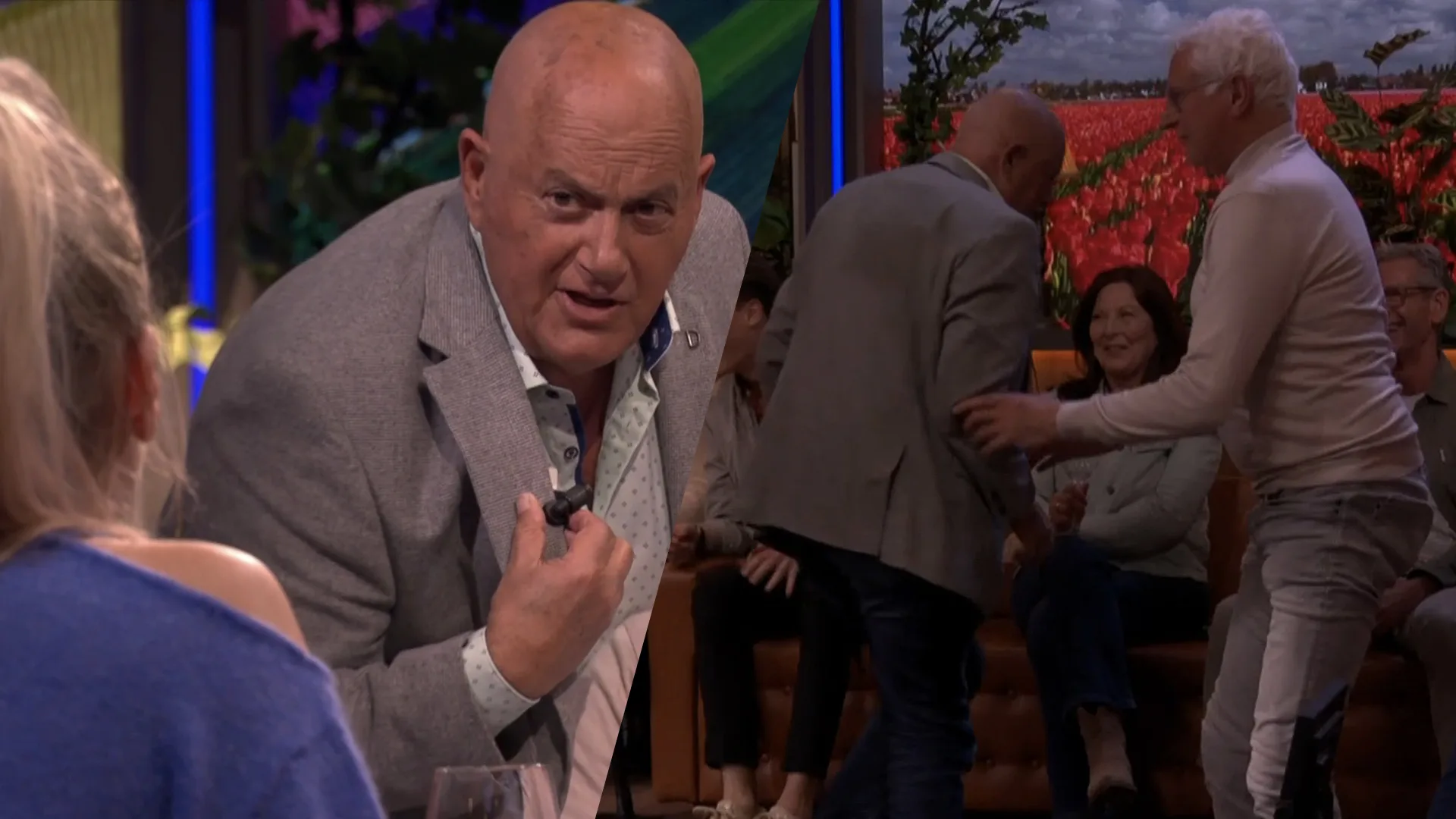 Jack van Gelder wordt uitgelachen en loopt van tafel bij De Oranjezondag