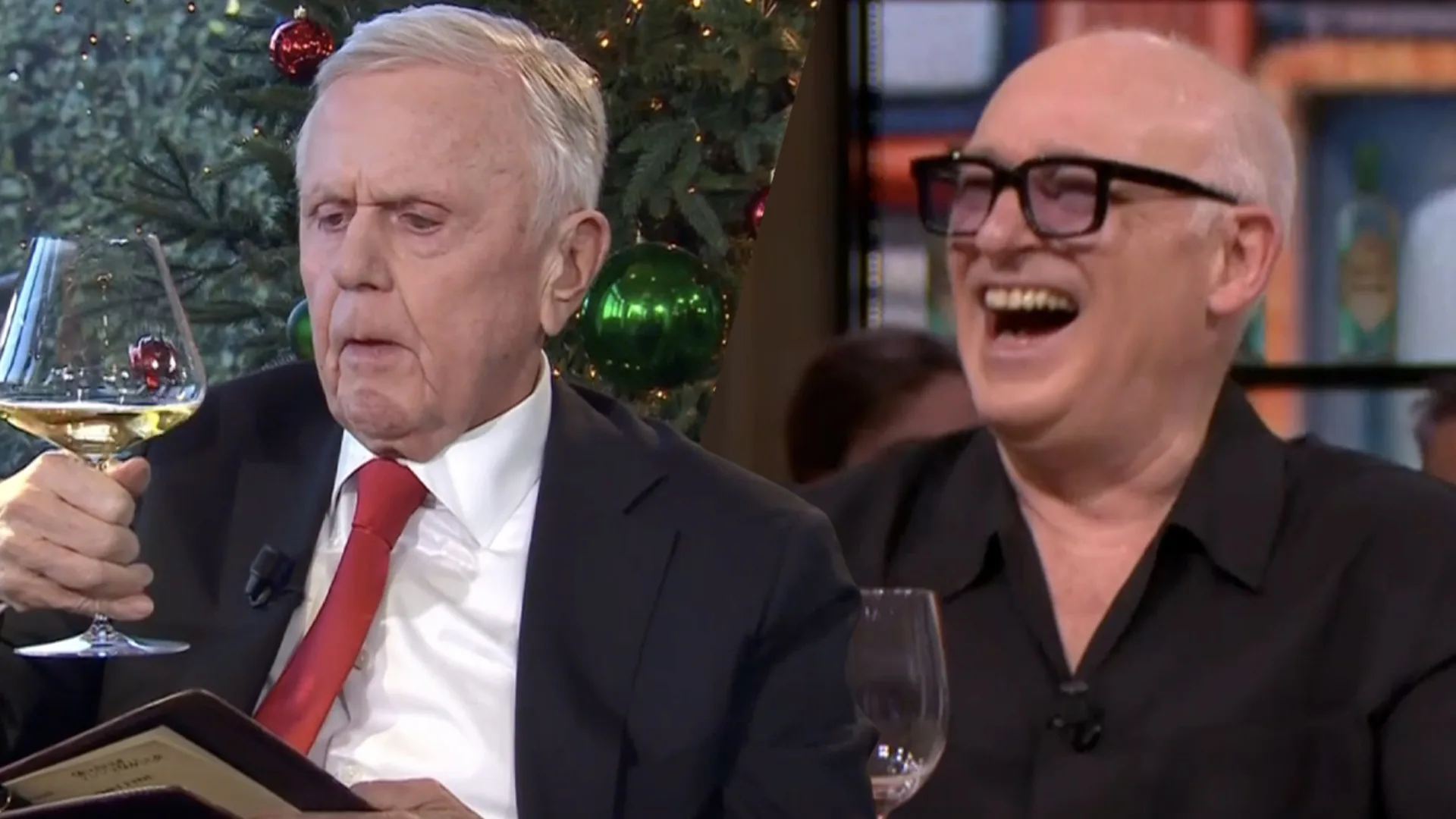 René geniet van beelden van wijnproevende Harry Mens: 'Mooi glas ook, hè!'