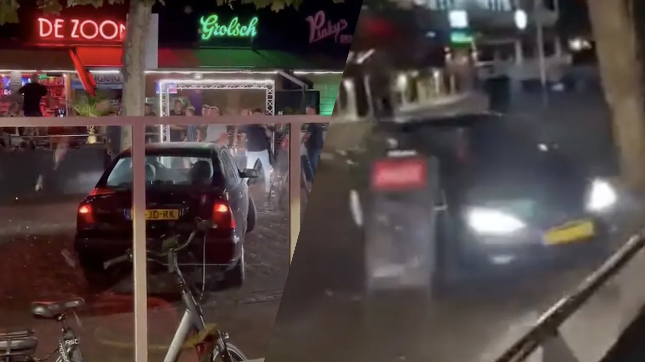 Bizarre beelden: man rijdt met auto twee keer een vol terras op in Renesse