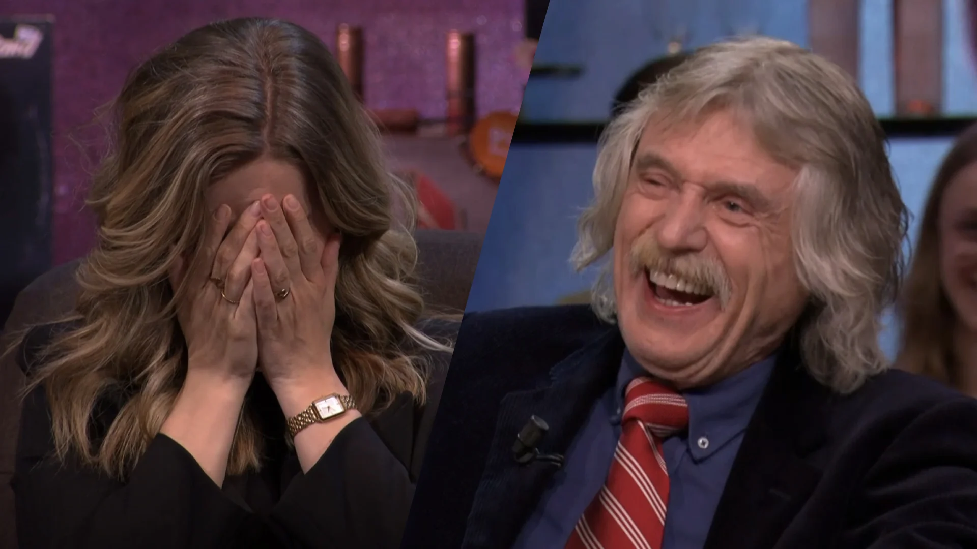 Merel slaat handen voor haar gezicht na verhaal van ‘naaktslaper’ Johan: ‘Meestal is het de hond…’