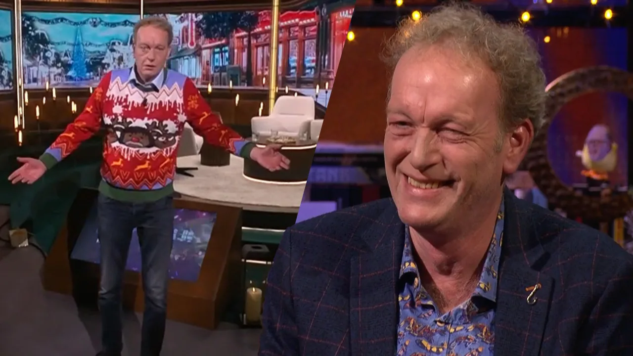 Koert Westerman pronkt in Vandaag Inside-kersttrui tijdens Viaplay-dartsuitzending