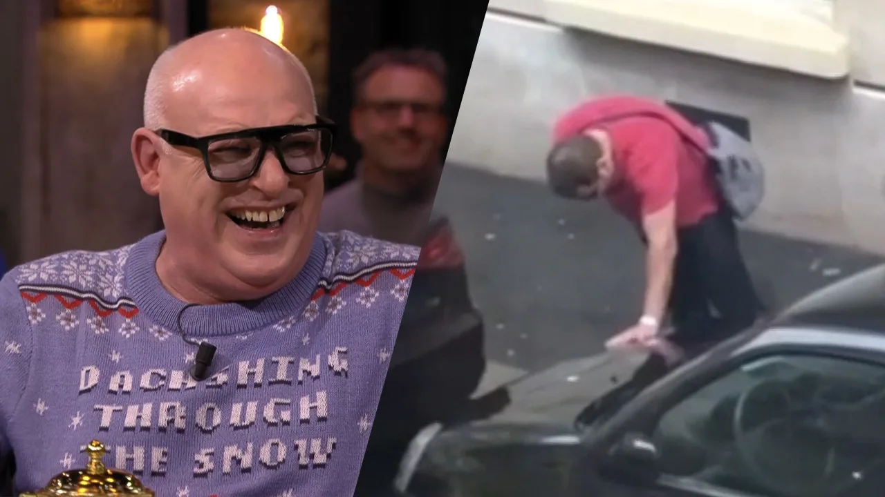 René giert om filmpje van plassende man: 'Hij valt in z'n eigen zeik!'