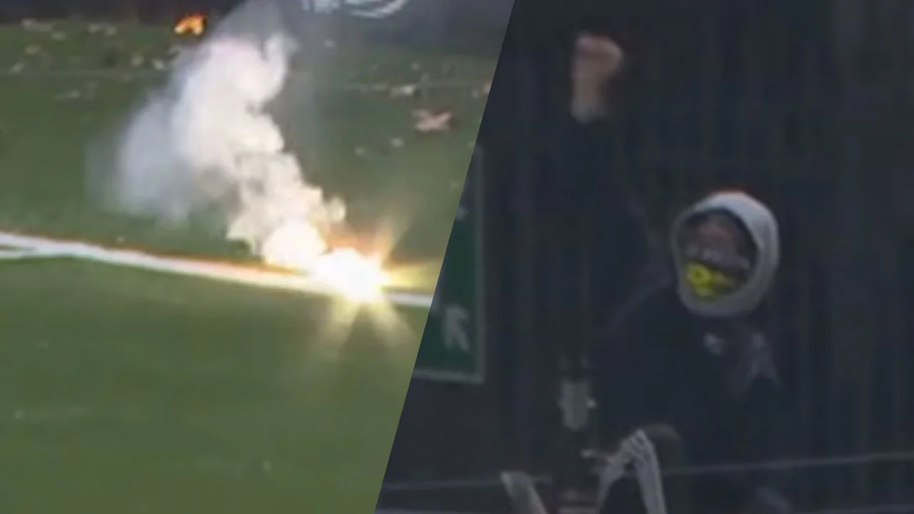 TOP Oss – ADO stilgelegd nadat iemand van buiten het stadion vuurwerk op het veld gooit