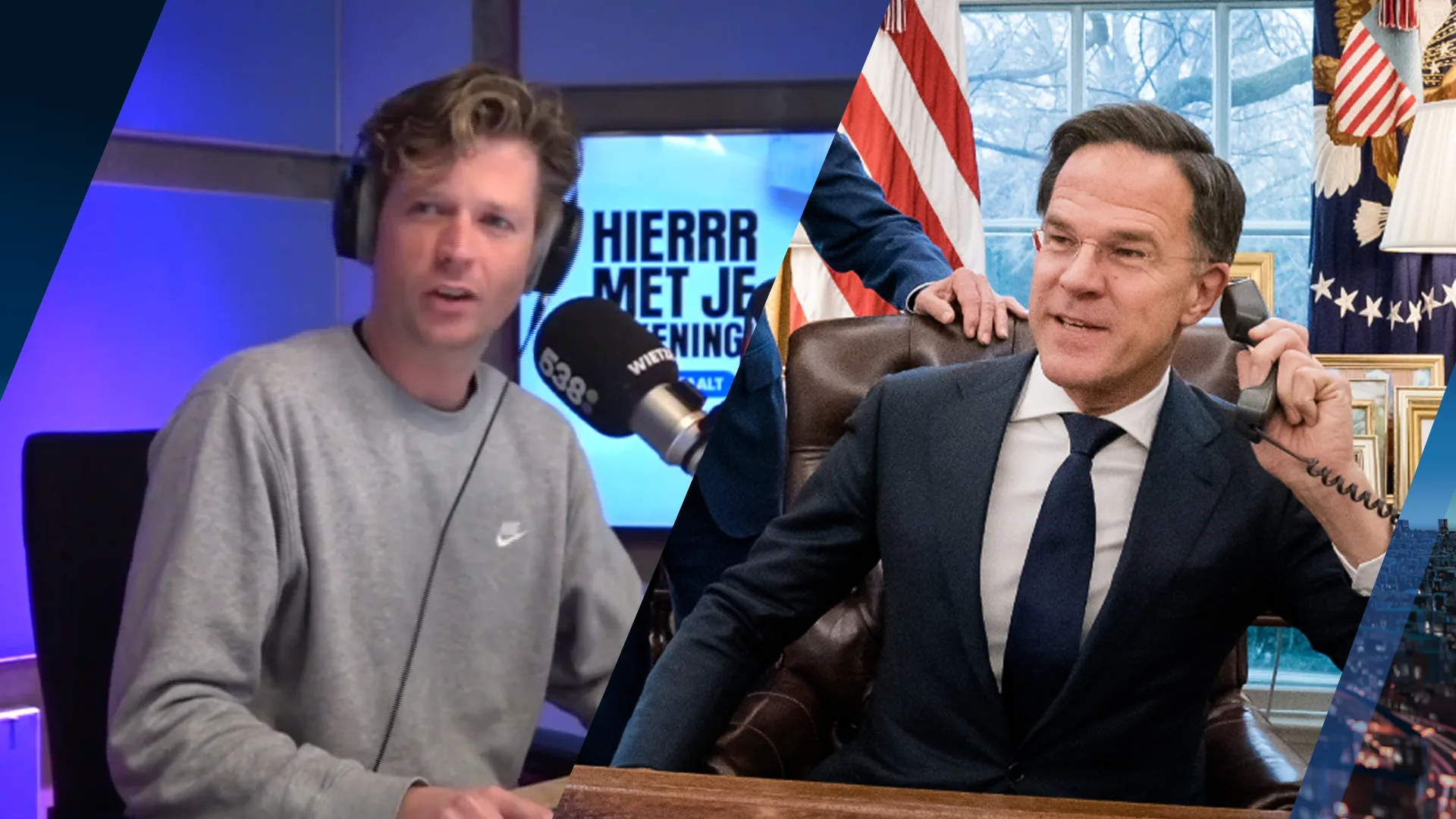 Rutte heeft lachers op de hand tijdens 538-telefoontje: 'Drie wachtenden voor mij bij het Kremlin'