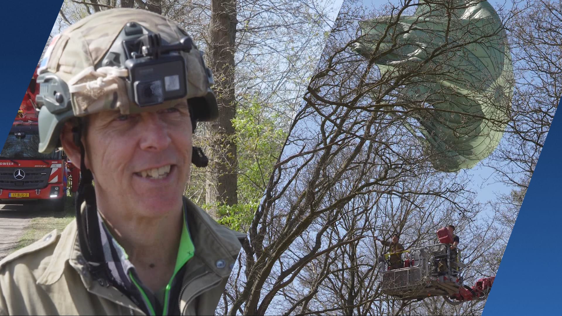 Sprong voor Liberty Tour gaat mis in Westerbork: parachutist strandt tussen takken