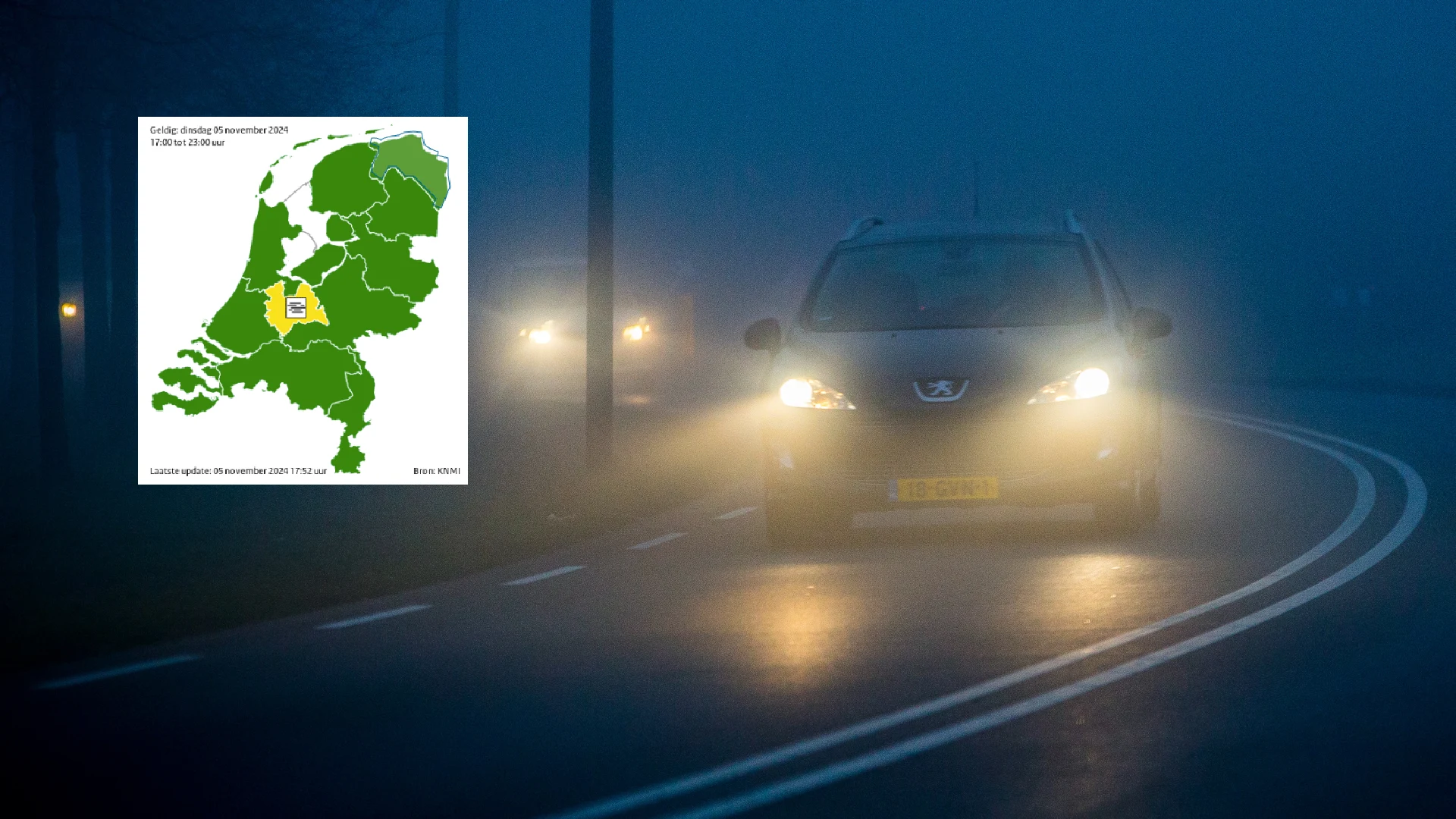 Code geel in Utrecht om mistbanken, advies om langzamer te rijden