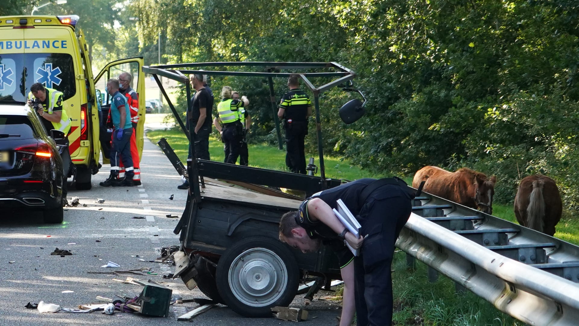 Zwaargewonde bij botsing auto en rijtuig in Beilen, pony's ongedeerd 
