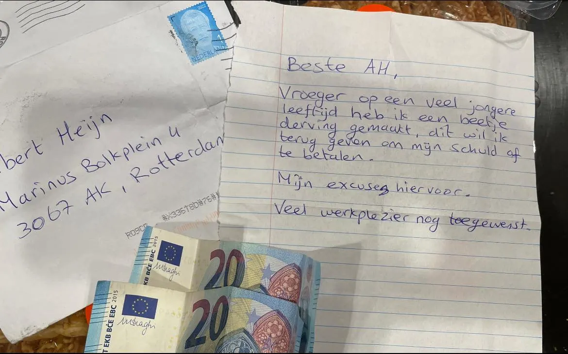 Winkeldief stuurt supermarkt jaren na diefstal excuusbriefje met openstaande 'schuld'