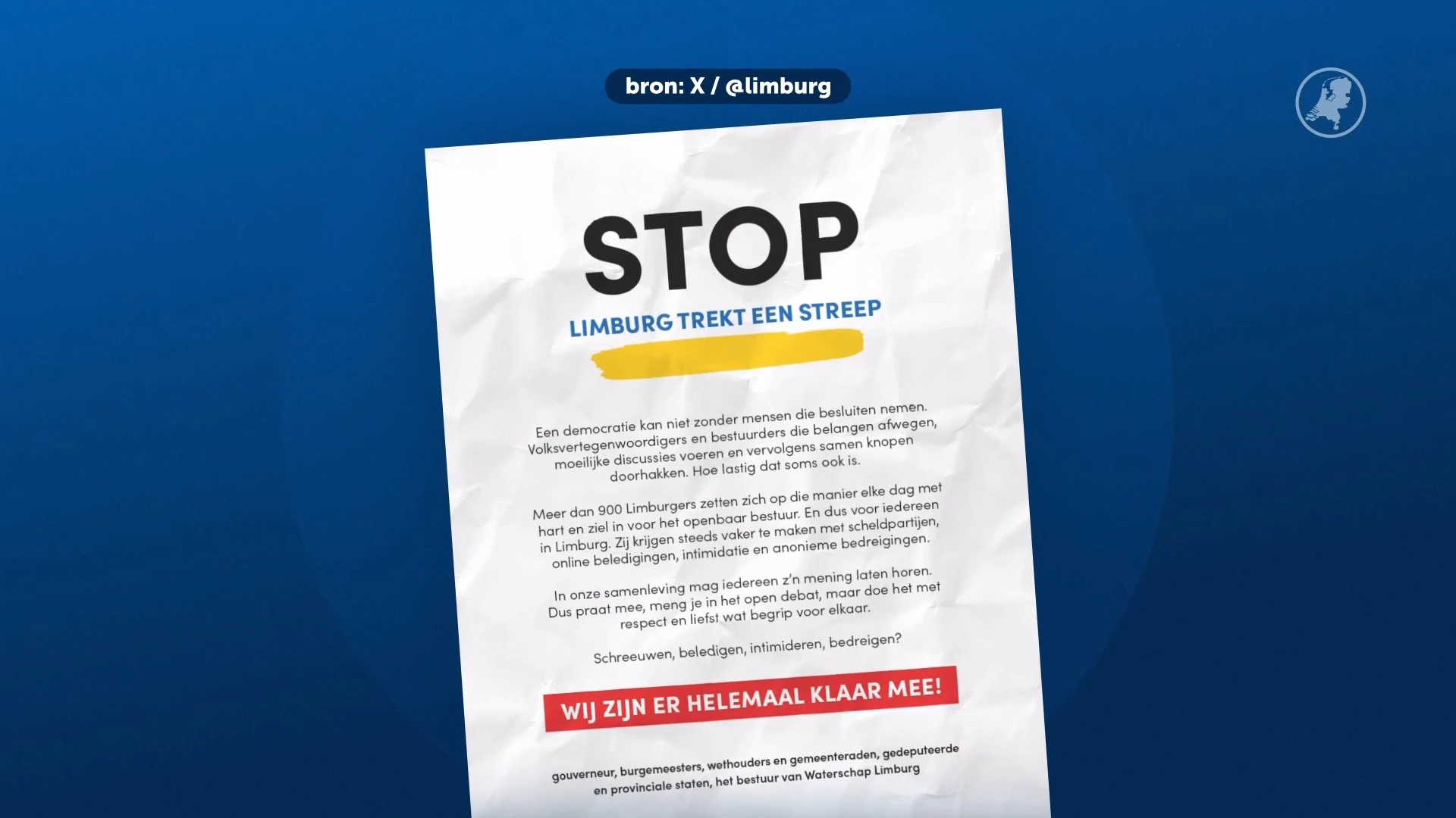 'Stop. Limburg trekt een streep': bestuurders slaan alarm om bedreigingen