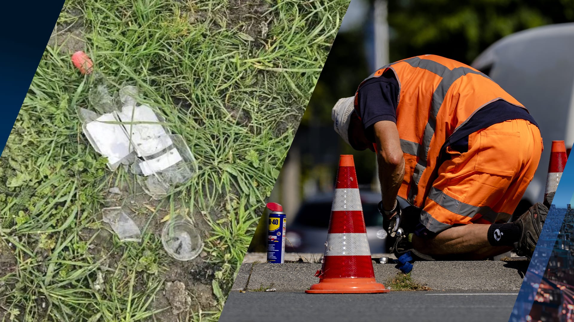 Wegwerker vanuit rijdende auto bekogeld met glazen fles, loopt hersenschudding op