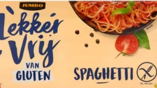 Glutenvrije spaghetti van de Jumbo wordt teruggeroepen om bijzondere reden
