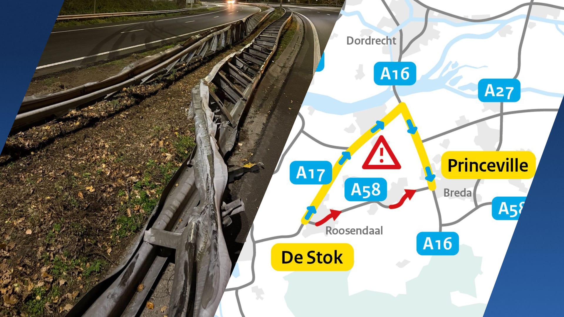 Gekantelde vrachtwagen legt A58 naar Breda plat, snelweg hele ochtend dicht