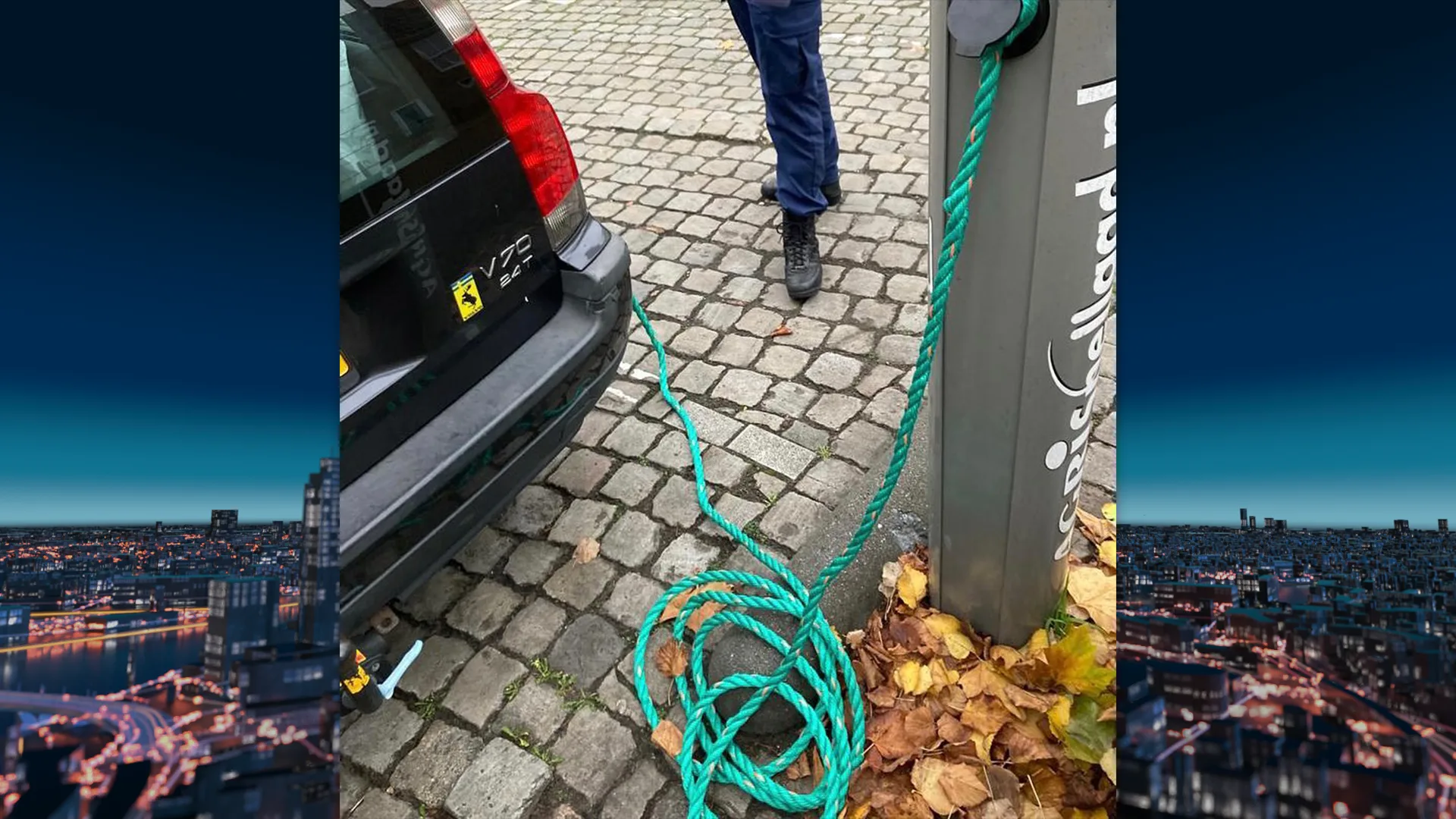 Man hangt touwtje tussen auto en laadpaal om stiekem te parkeren