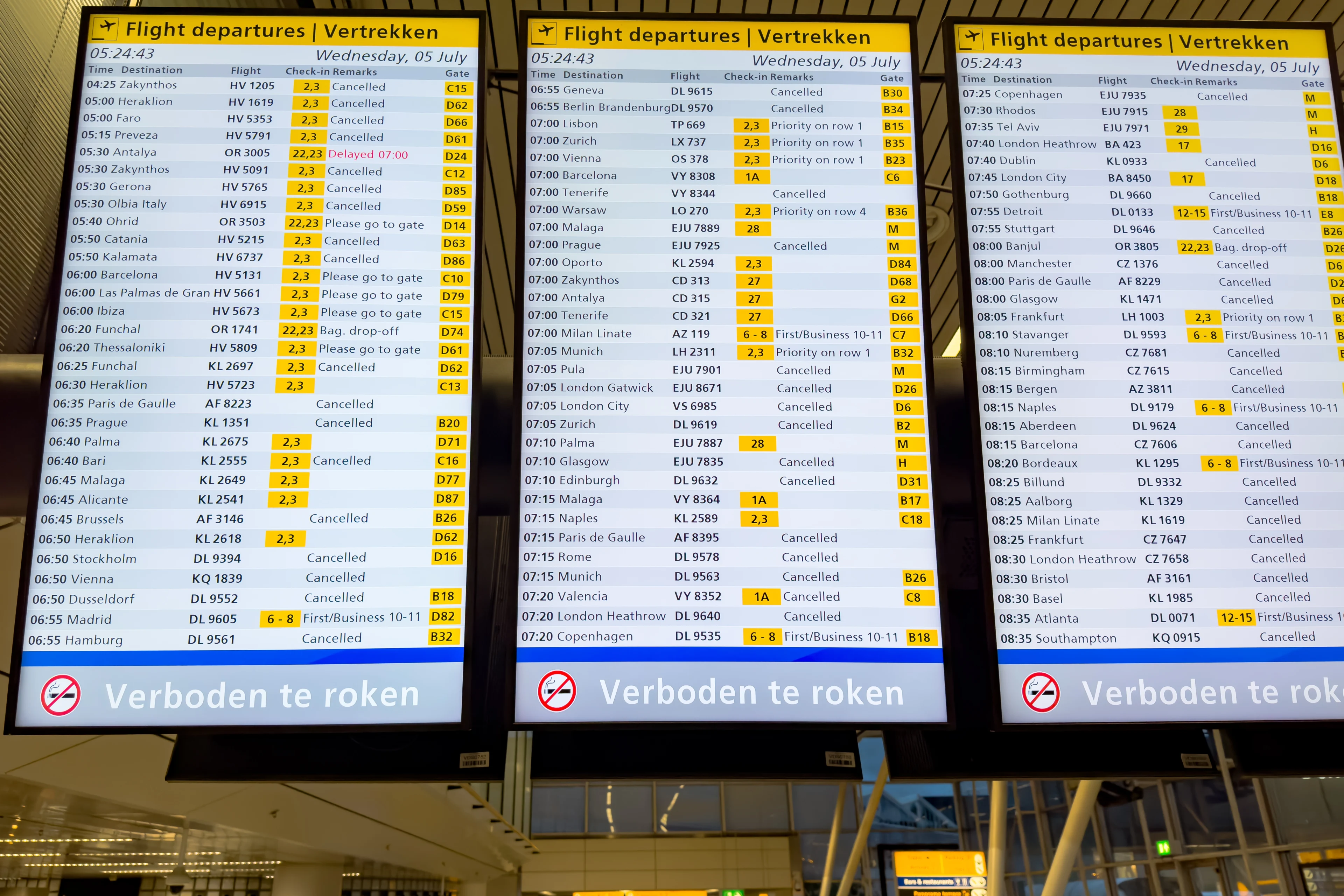 Ruim 400 vluchten geschrapt op Schiphol vanwege noodweer