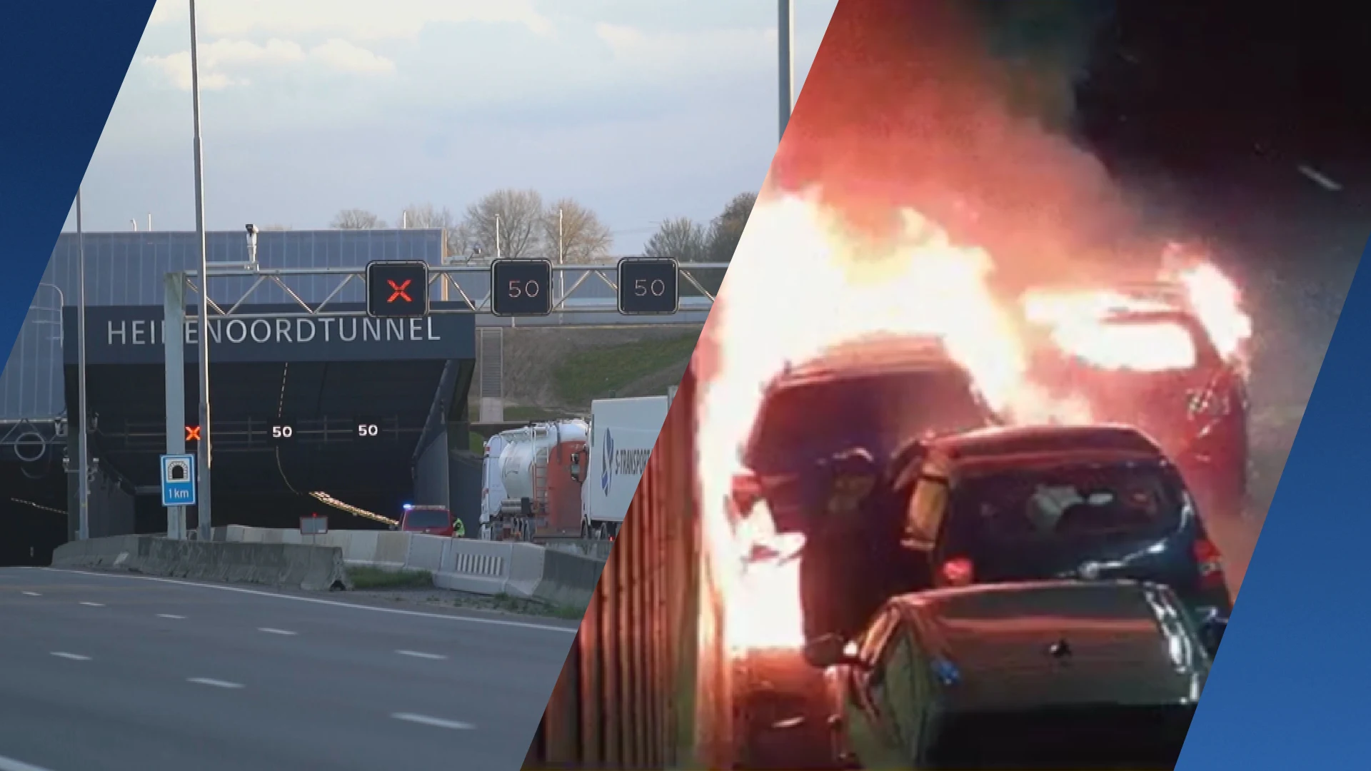 Meerdere auto's in brand na aanrijding in Heinenoordtunnel in A29