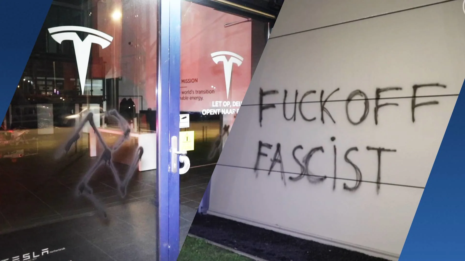 Tesla-showroom in Den Haag beklad met hakenkruizen en leuzen