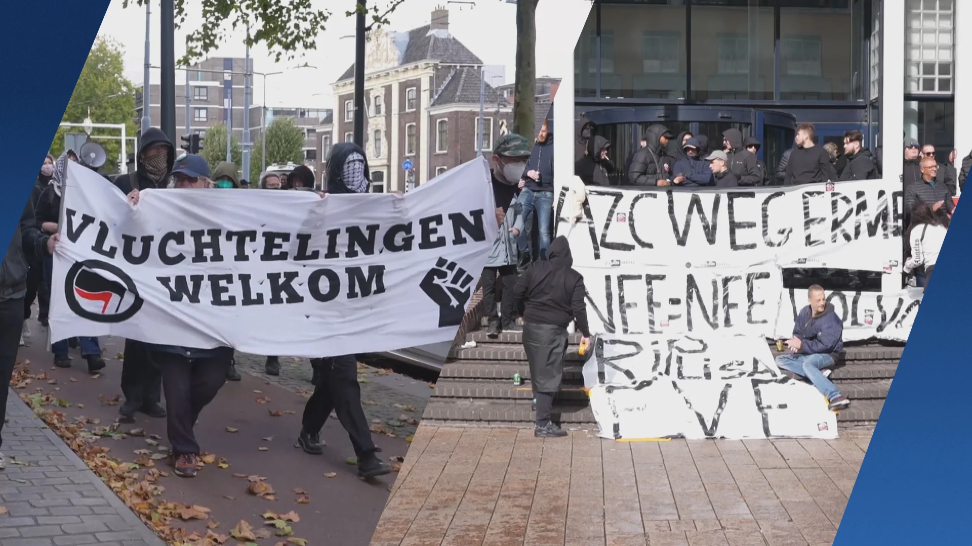 Demonstranten tegenover elkaar in Schiedam om azc, drie aanhoudingen