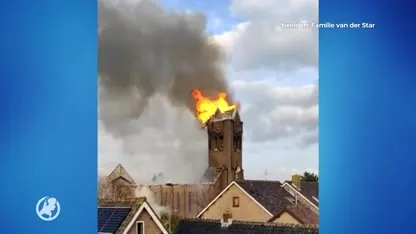 Torenspits in Hoogmade stort in door grote brand: huizen en school ontruimd