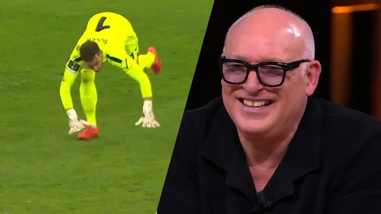 René moet lachen om glijdende keeper en verdediger