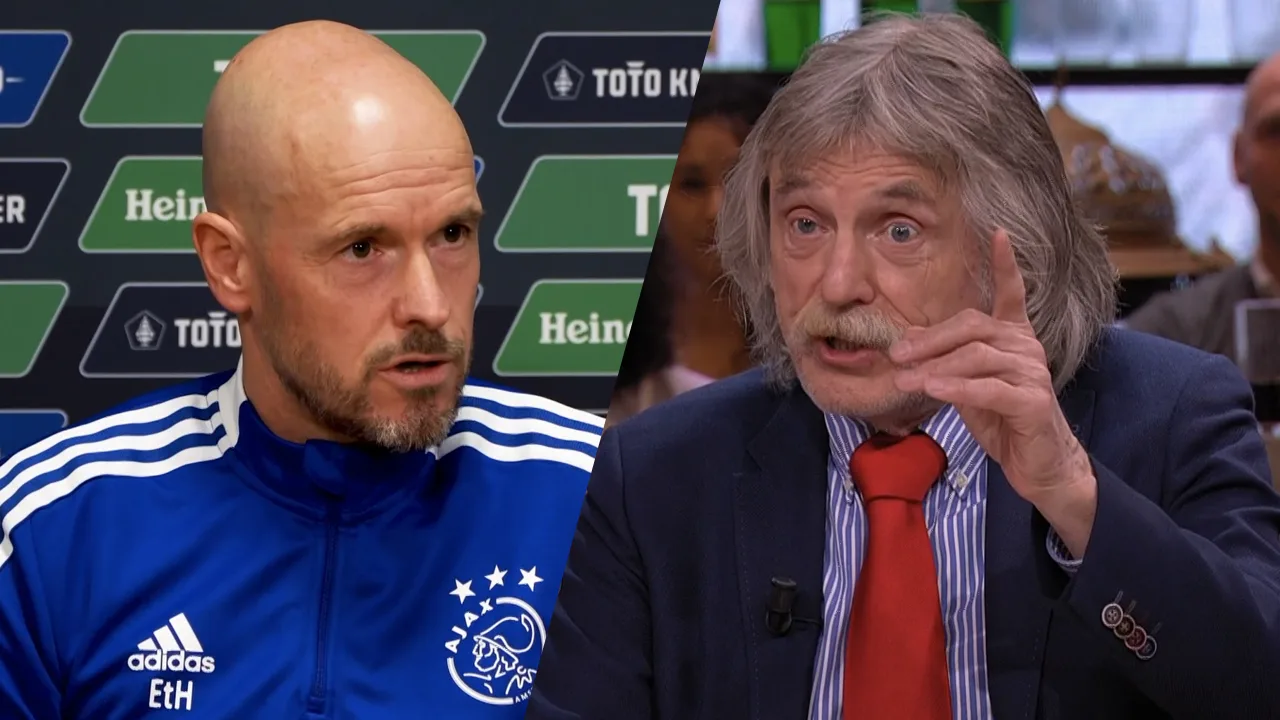 Johan ziet beelden van Ten Hag op persconferentie: 'Hij wordt een beetje een bozige Van Gaal'
