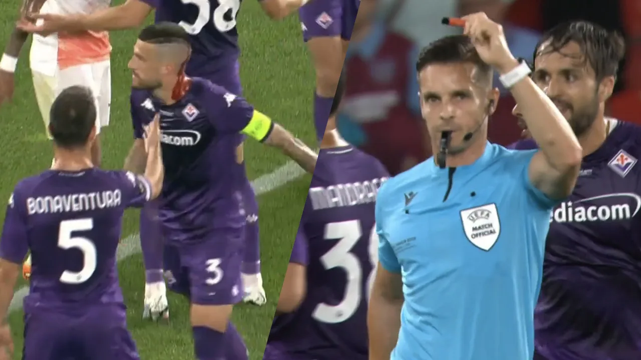 Fiorentina-captain Biraghi loopt bloedende hoofdwond op door voorwerp uit West Ham-vak