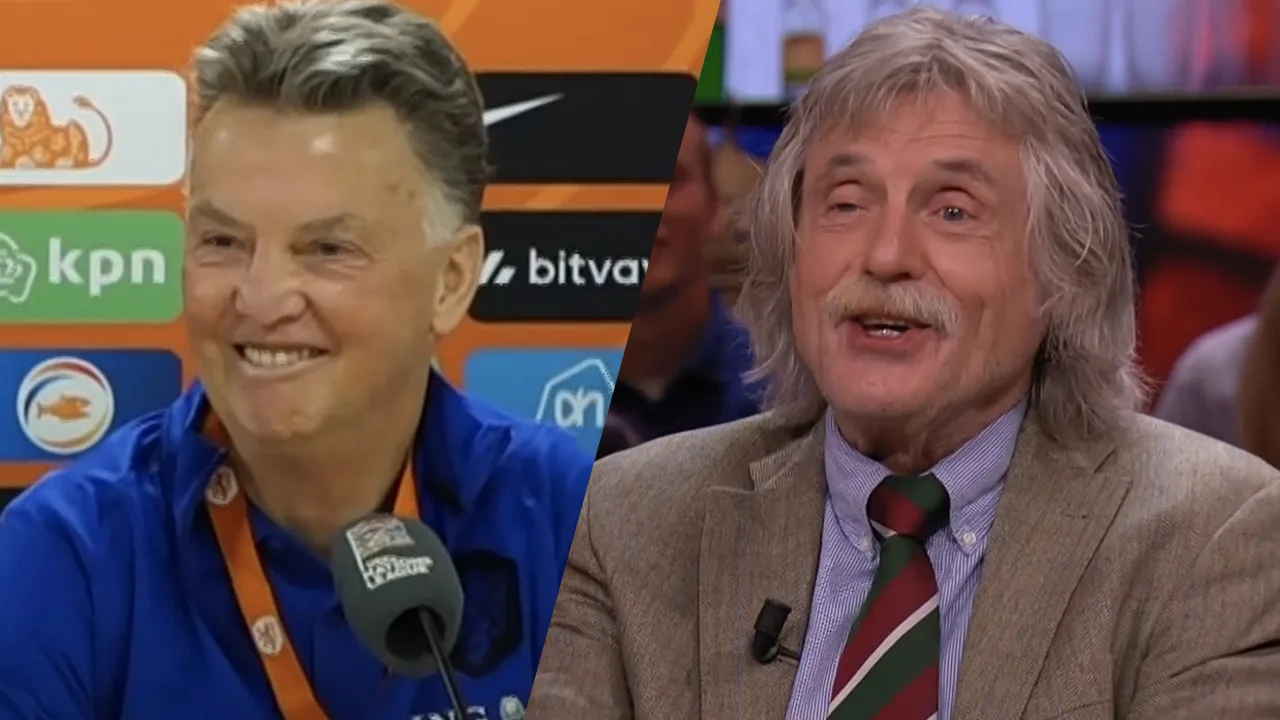 Johan ziet beelden van Van Gaal op persconferentie: ‘Als hij ontspannen is, is hij leuk’