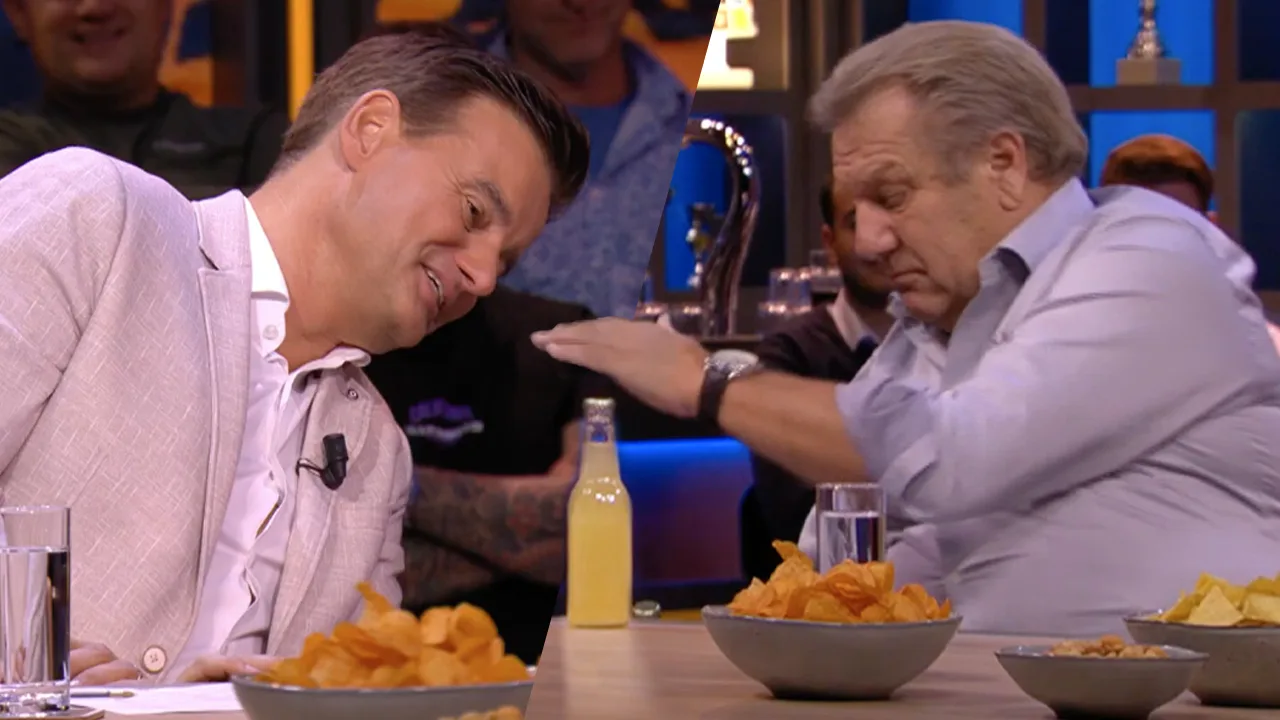 Jan slaat Veronica Offside-tafel kapot als hij flesje drinken probeert te openen