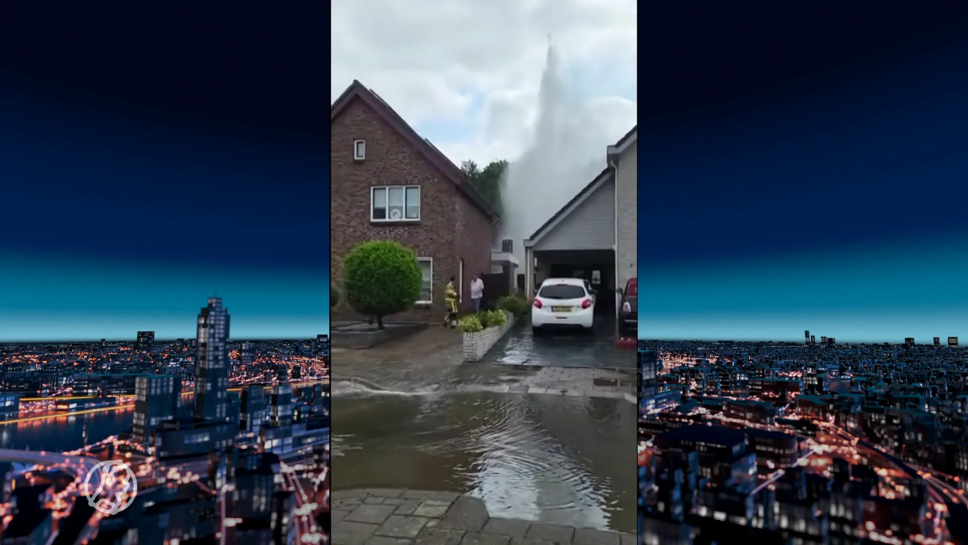 Waterleiding gesprongen in Heerlen, 'fontein' komt boven huizen uit