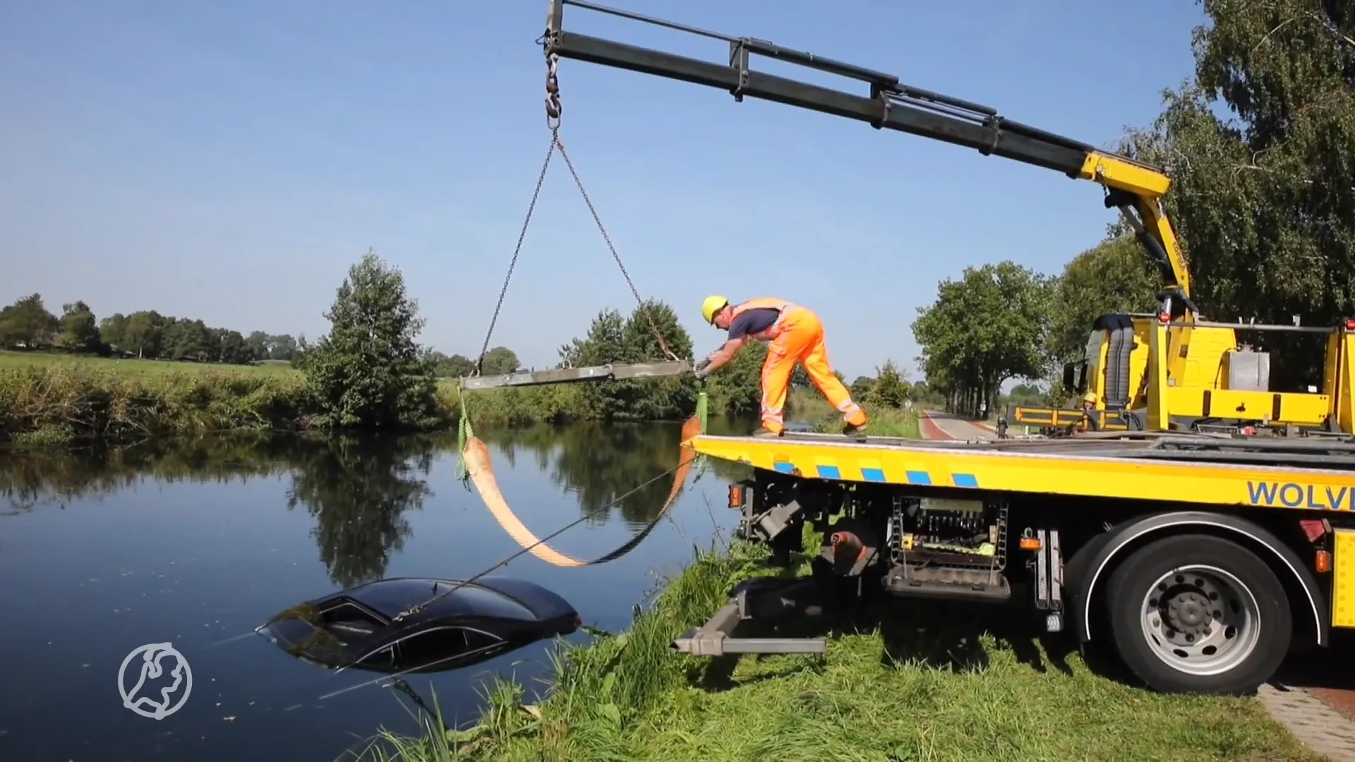Hoornaar vliegt door autoraam, bestuurder schrikt en rijdt kanaal in