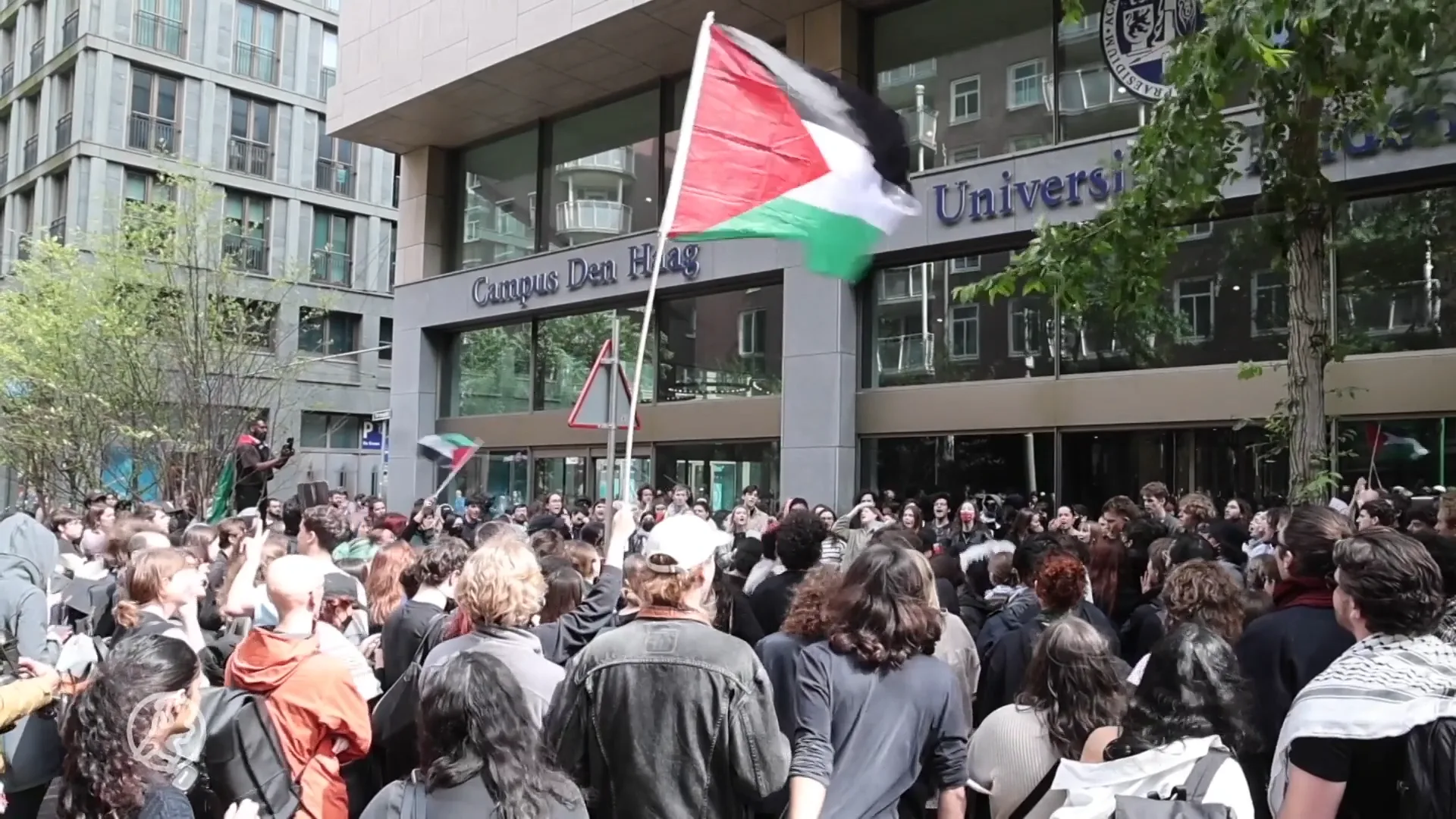 Honderden mensen bij actie pand Universiteit Leiden in Den Haag