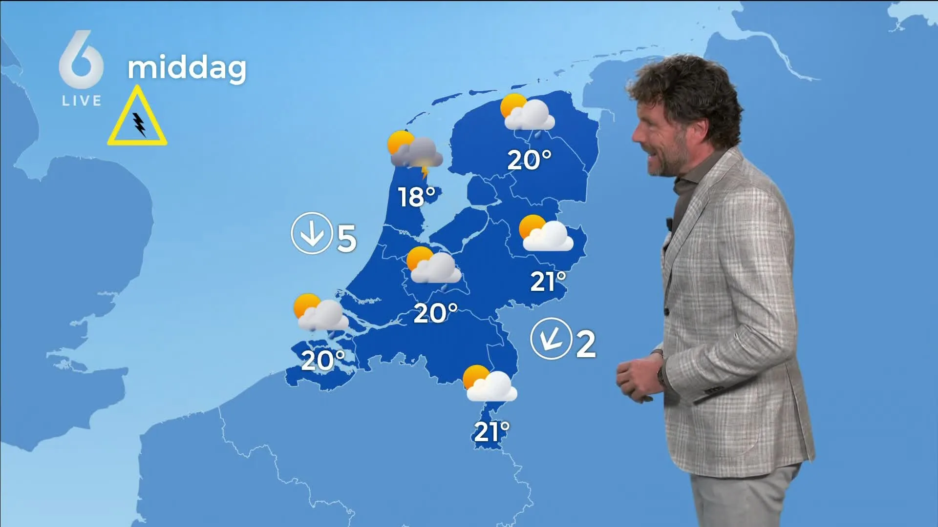 Zonnig begin van tweede pinksterdag, in de middag op veel plaatsen buien
