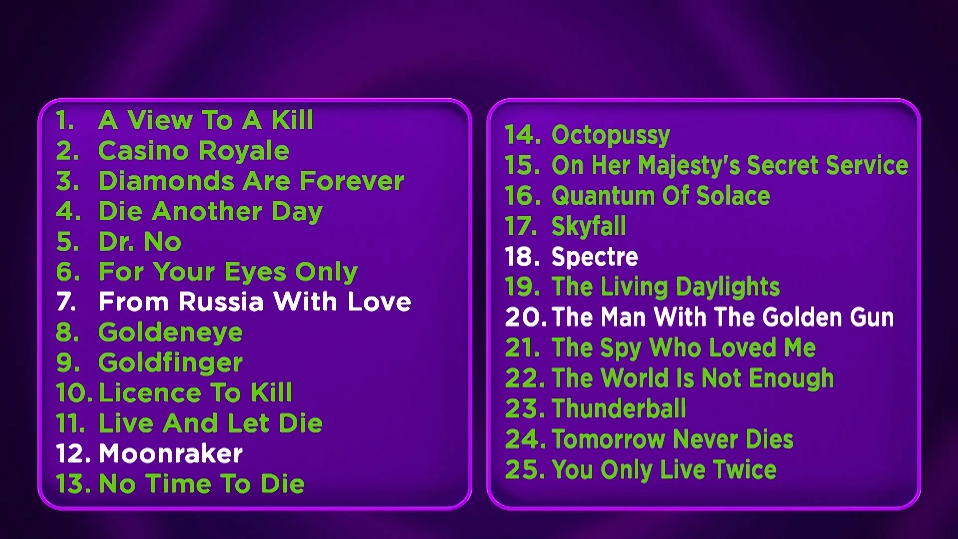 Wie kent alle James Bond-films?