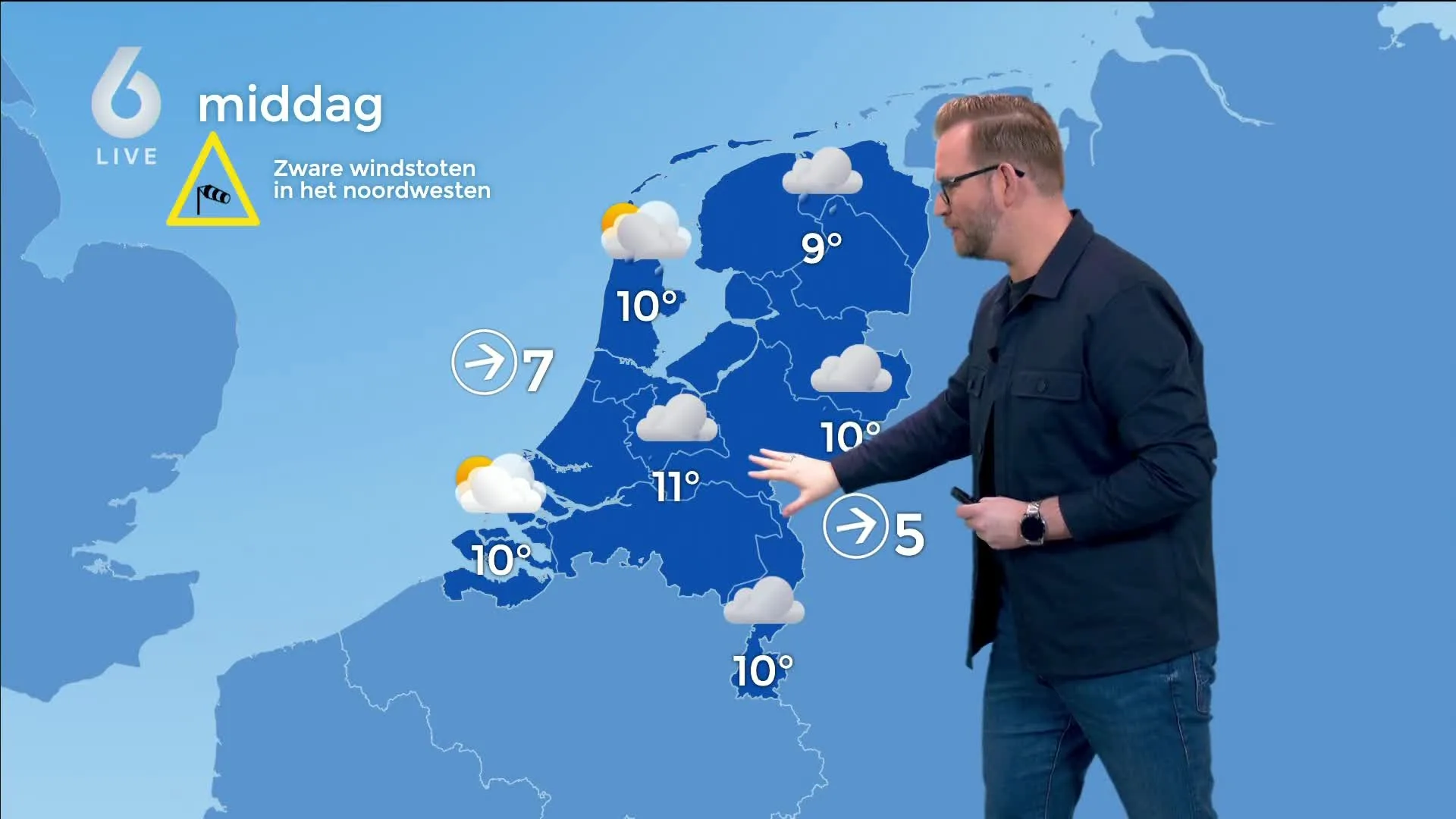 Zachte dag met flink wat wind en soms regen