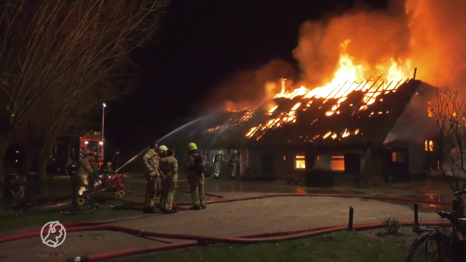 Rieten dak van boerderij in lichtelaaie
