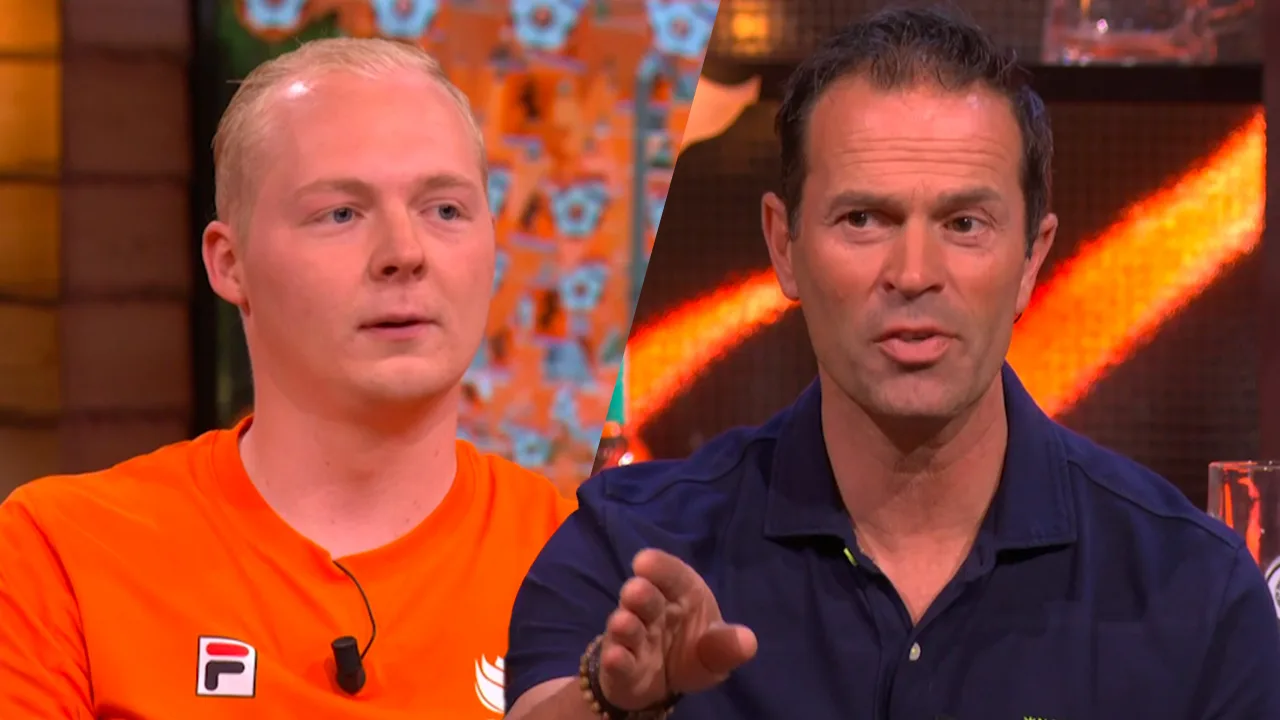 Jury Bas Nijhuis GENADELOOS tijdens eerste uitzending Vandaag Inside Oranje Quiz: 'Buiten de tijd!'