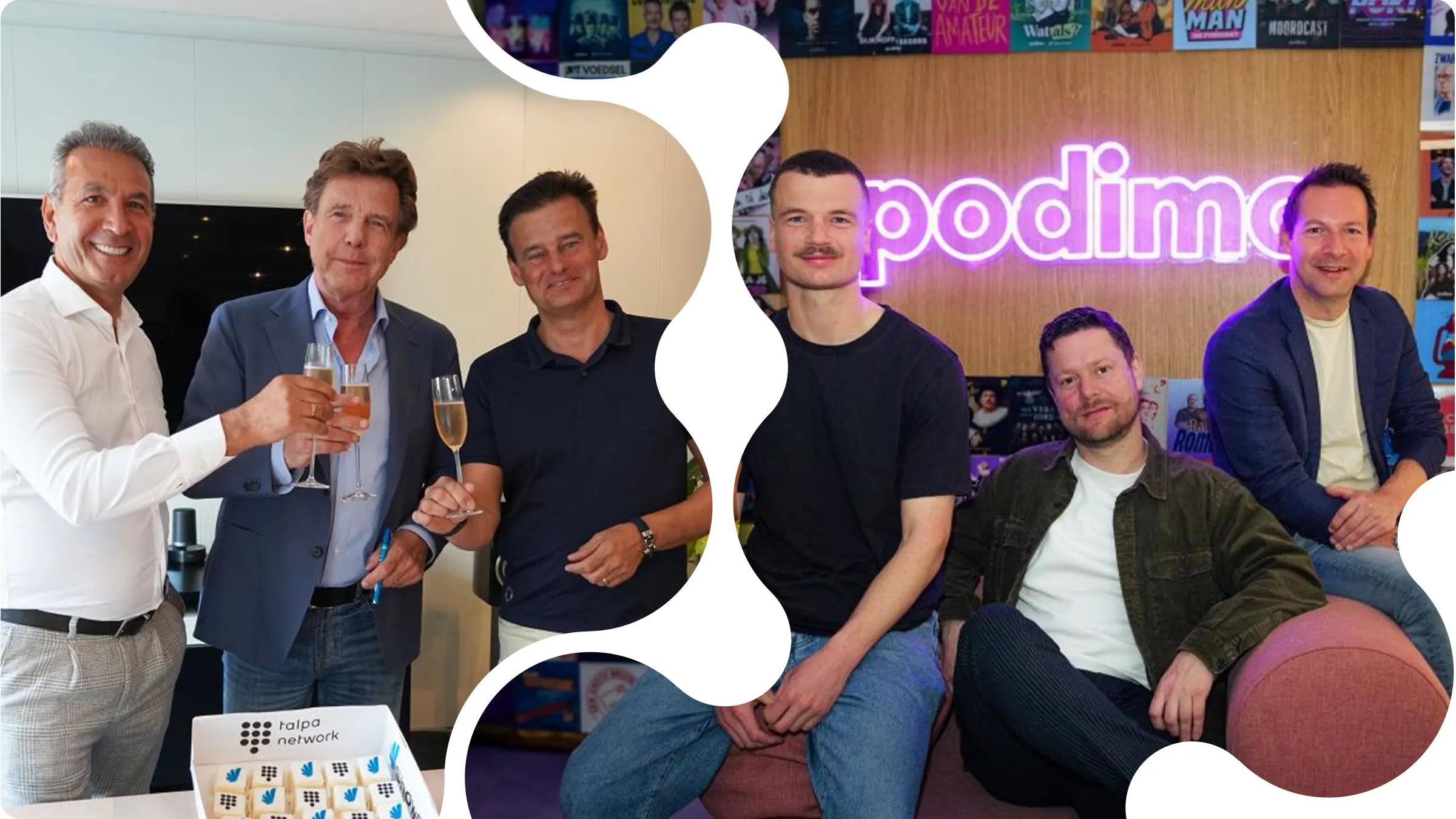 vlnr: Hassan Tagi, John de Mol, Wilfred Genee (Showbird samenwerking), Titus van Dijk, Algemeen Directeur Tonny Media, Anko Steenbeek, Sales Director Dag & Nacht Media en Joris van der Pol, Algemeen Directeur OMS - onderdeel van Talpa Media.