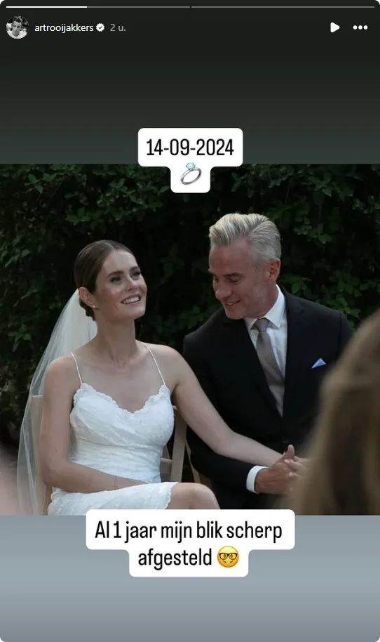 Art Rooijakkers viert eenjarig huwelijk met Karlijn Gudden - Bron Instagram.