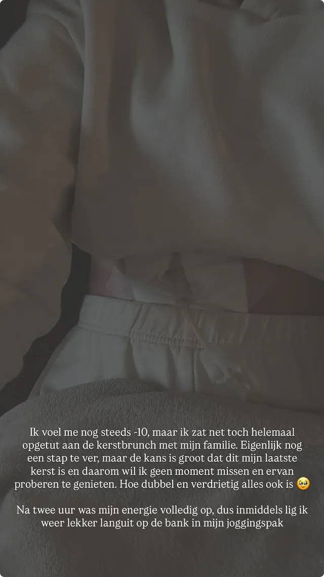 Jade Kops met sonde tijdens Kerstmis (Instagram Story).